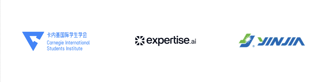 Client logos including Carnegie International Students Institute, expertise.ai, and Jinjia
